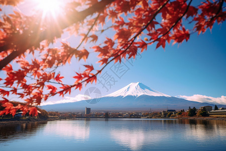 远眺壮观的富士山图片
