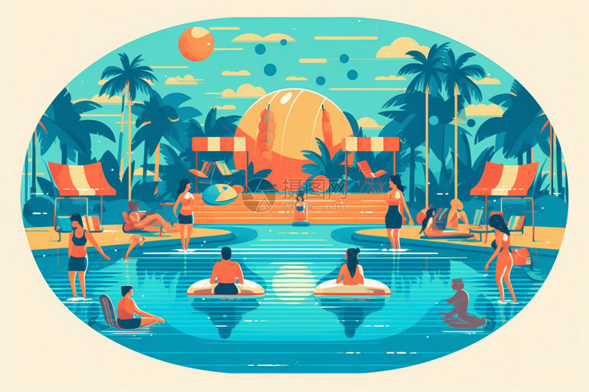 抽象艺术的泳池插图图片