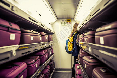 行李飞机存放手提箱的行李架背景