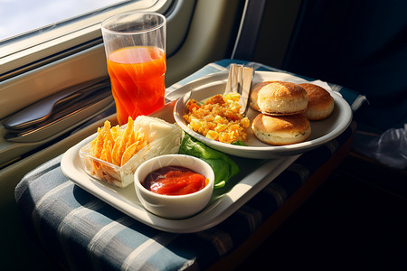 飞机食物健康的飞机餐背景