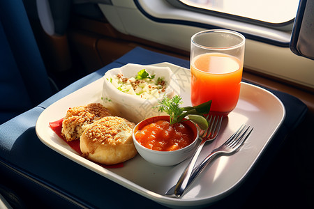 飞机食物好吃的飞机餐背景
