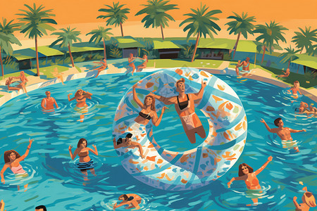 欢乐海洋球充满欢乐的泳池插画