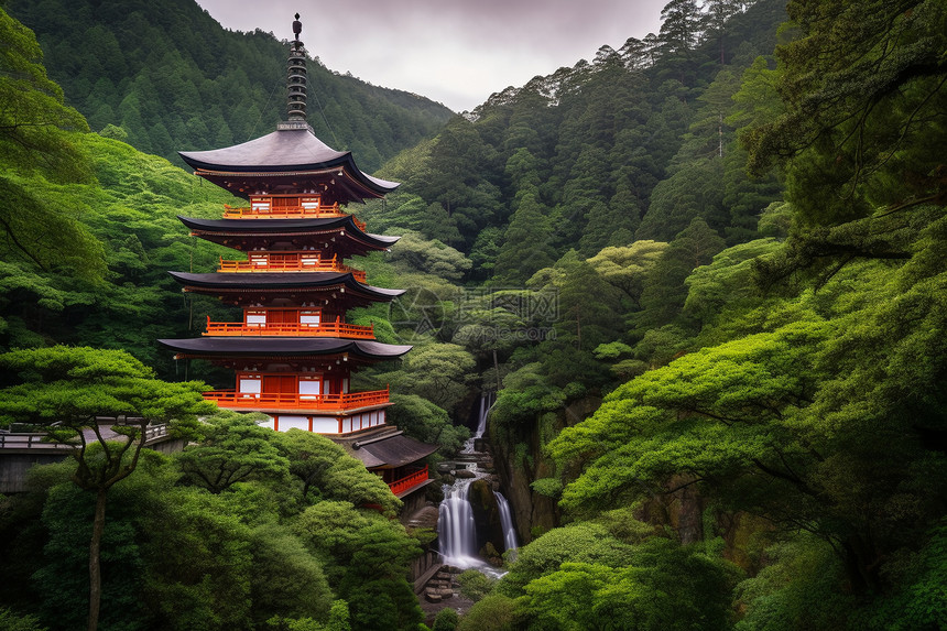 日本深山中的佛教建筑图片