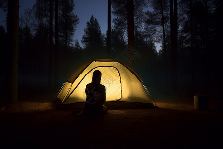 森林里露营的女人背景图片