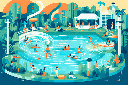 泳池派对艺术插图背景图片