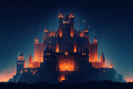 边框数字粒子修饰梦幻的城堡插画