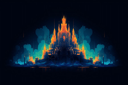 迪士尼城堡夜景数字的城堡插画