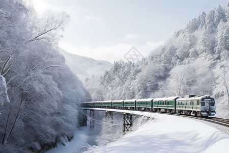森林穿梭火车穿梭在冬季森林中背景
