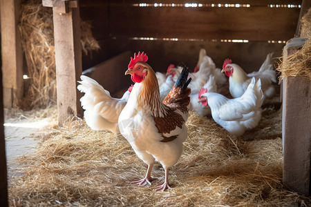 圈养人工养殖的母鸡背景