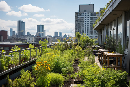 屋顶菜园城市中的绿化背景