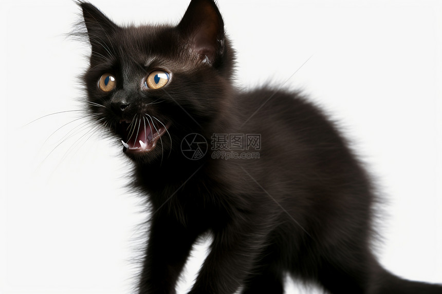 白色背景上的黑色小猫咪图片