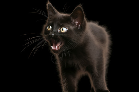 受惊的小黑猫图片