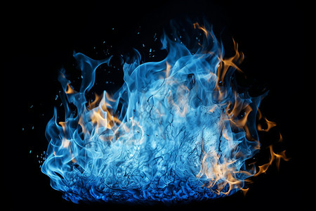 黑色背景上的蓝色火焰图片
