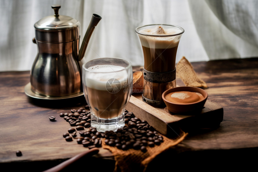 咖啡豆研磨的咖啡图片