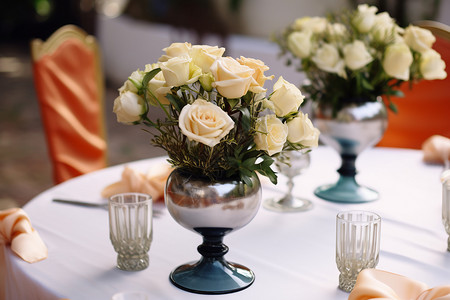 餐桌上的玫瑰花束图片