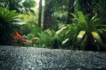 路面滴落的雨滴图片