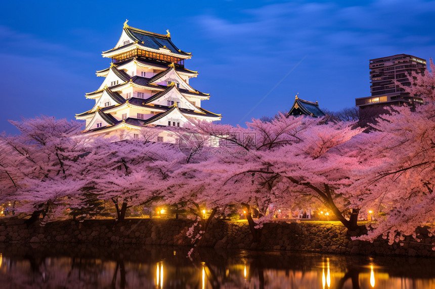 樱花盛开的夜景图片