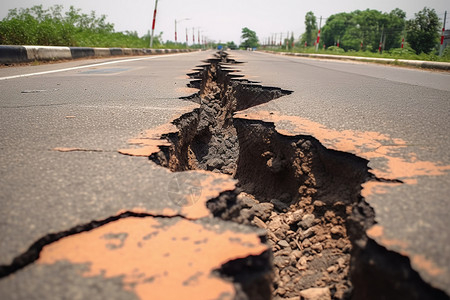 地震断裂地面开裂的道路背景