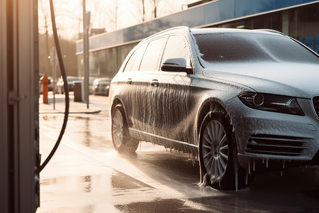 洗车泡沫洗涤的汽车背景