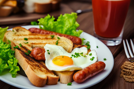 香肠煎蛋营养丰富的早餐背景