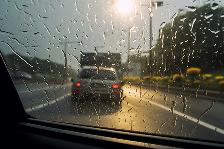 雨天里的汽车玻璃背景图片