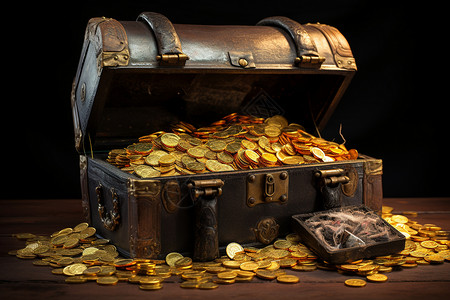 金币箱子满箱子的钱币设计图片