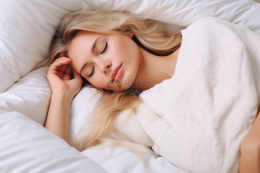 柔软床上熟睡的女人图片