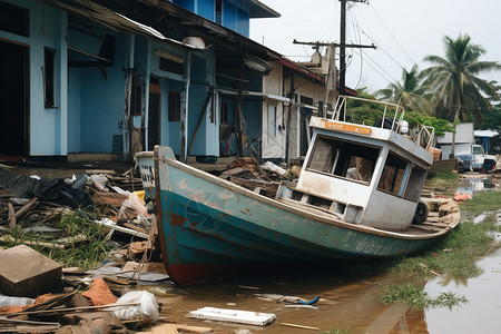 海啸后的乡村废墟图片
