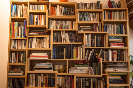 堆满书籍的书架背景图片