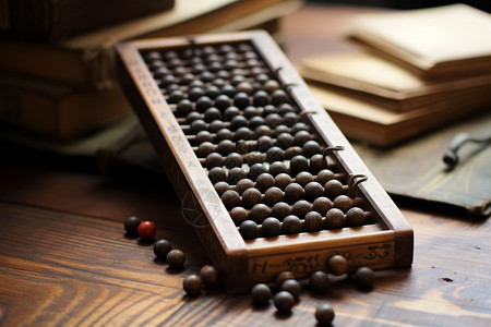 数学小棒素材复古木桌上的算盘背景