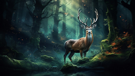 神秘森林中的麋鹿背景图片