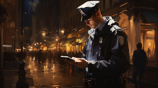 夜晚城市中的警察背景图片
