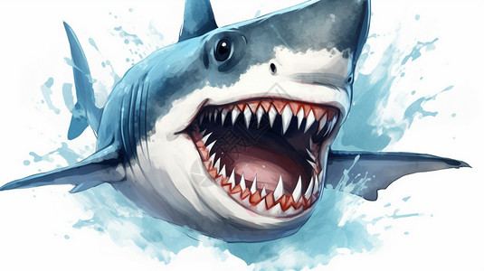 凶猛的鲨鱼插画图片