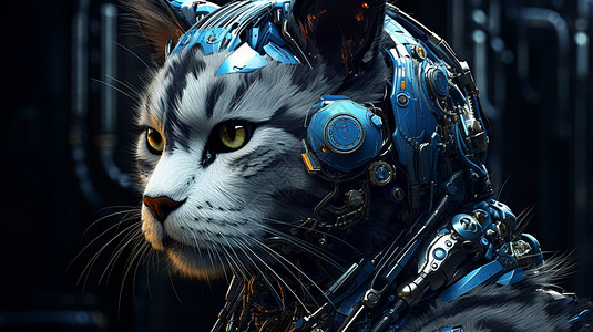 赛博朋克蓝猫背景图片