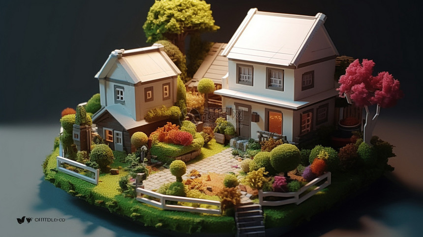 小花园风景3D黏土模型图片