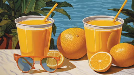 饮品鲜榨果汁鲜榨橙汁艺术插图插画