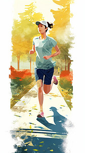 清晨慢跑公园跑步锻炼的女子插图插画