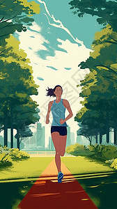 清晨跑步锻炼的女子插画