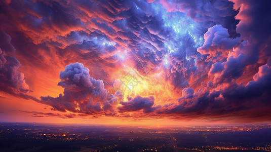 燃烧云抽象创意天空插图插画