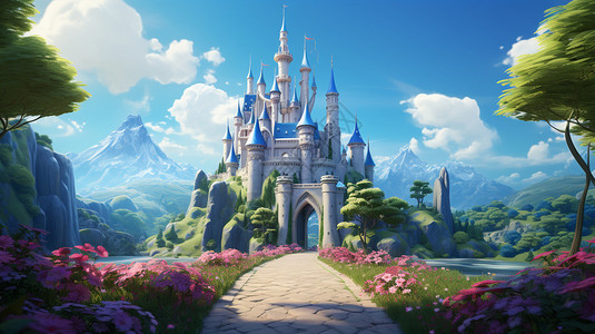 色彩缤纷的童话城堡插图背景图片