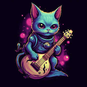 弹吉他外星猫插图高清图片