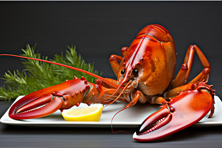 红色外壳插入美味新鲜的龙虾背景