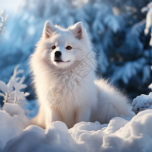 雪地上美丽的白狐图片