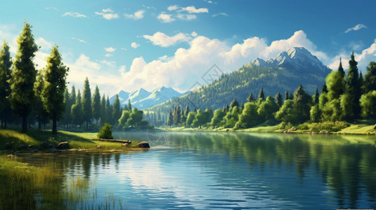 平静的湖面插图图片
