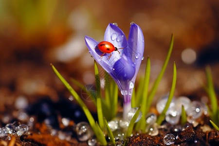 发芽雪开花的紫罗兰背景