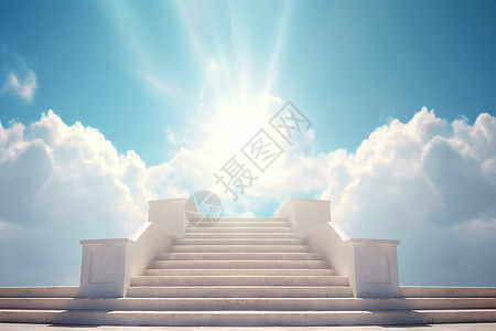 台阶到天堂天空下的楼梯设计图片