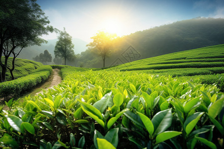 夏季种植的绿茶背景图片