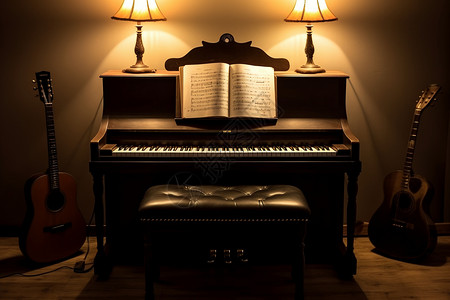 经典乐器房间里的经典钢琴背景