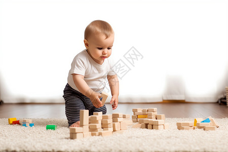 男孩在地毯上玩玩具图片