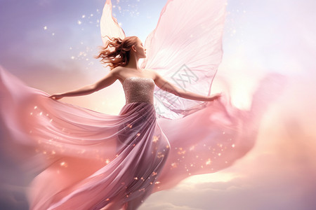 戴翅膀的女孩有着粉红色翅膀的女孩设计图片